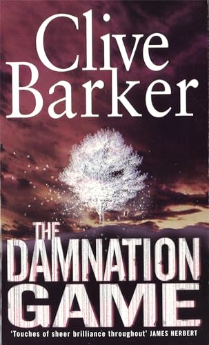 Book cover for The Damnation Game by Clive Barker featuring a glowing white tree.