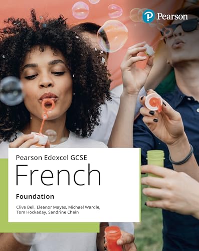Textbook cover showing young people blowing bubbles with the title Pearson Edexcel GCSE French.