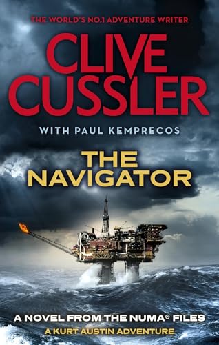 Book cover: "The Navigator" by Clive Cussler, featuring an oil rig at sea.