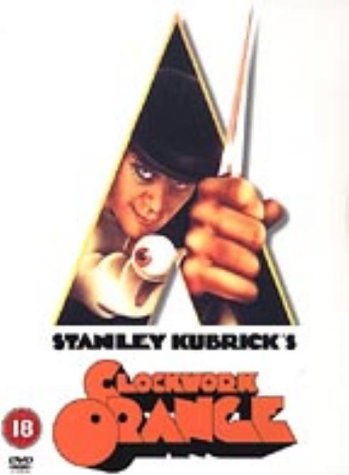 DVD cover for “Clockwork Orange” featuring a man with an eye-mask.