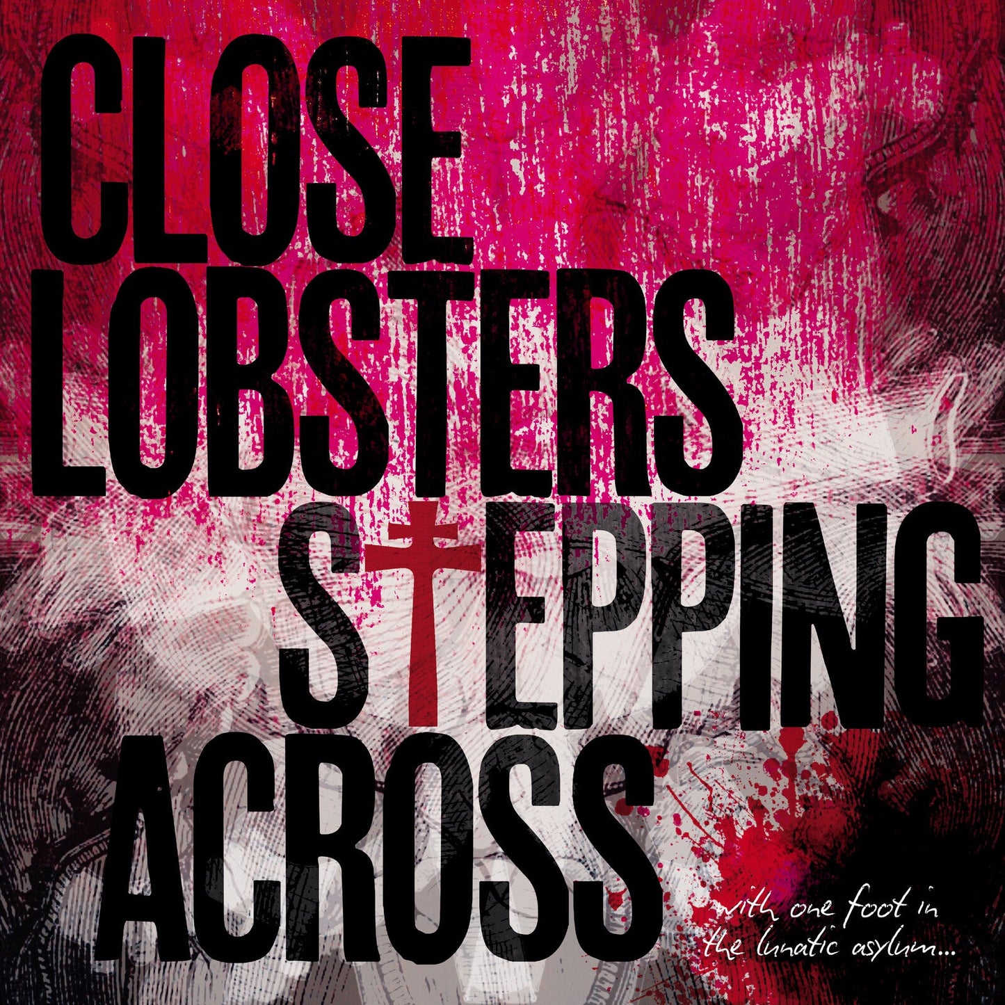 CD cover for Close Lobsters’ “Stepping Across” with textured pink and black design.