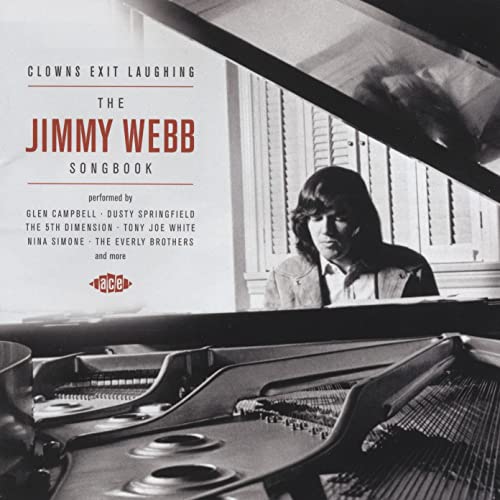 Black and white CD cover showing Jimmy Webb at a piano with text overlay.