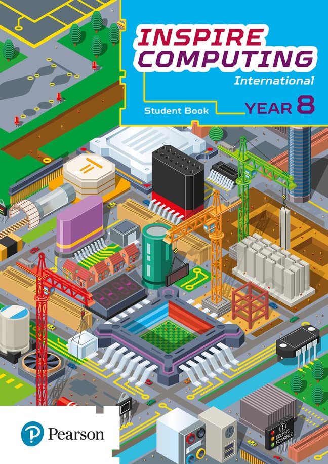 Inspire Computing International Year 8 student book cover with a city illustration.