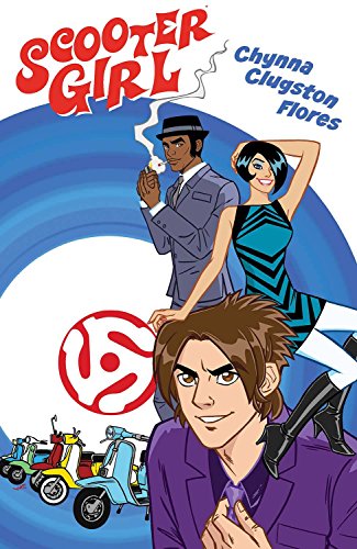 Book cover: illustrated characters with scooters, mid-century modern style.