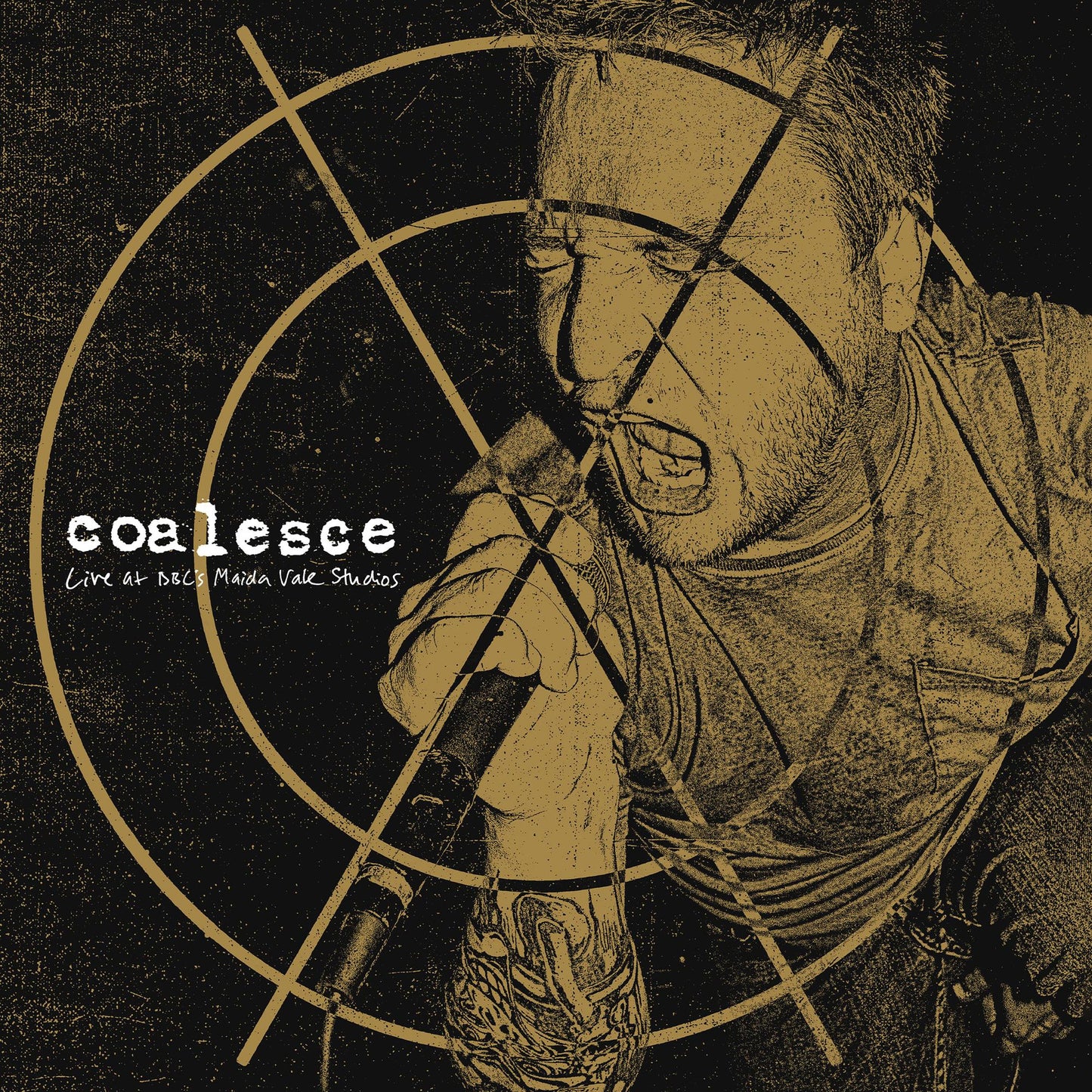 Sepia-toned album cover featuring a singer with a microphone.