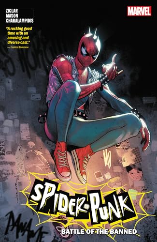 Spider-Punk comic cover featuring a crouching Spider-Man in punk rock attire.