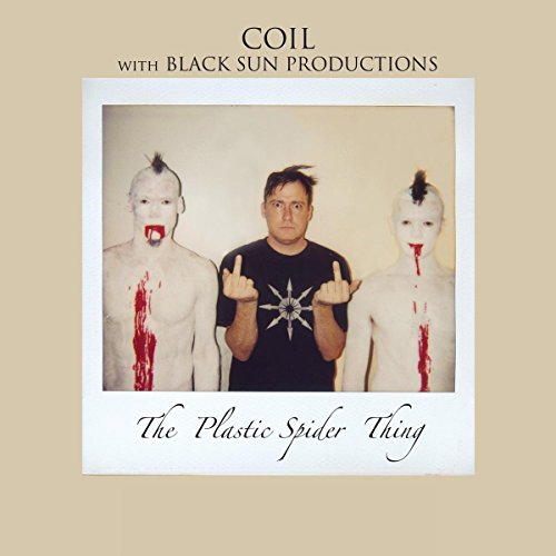 Polaroid-style album cover featuring three figures with pale skin and red markings.