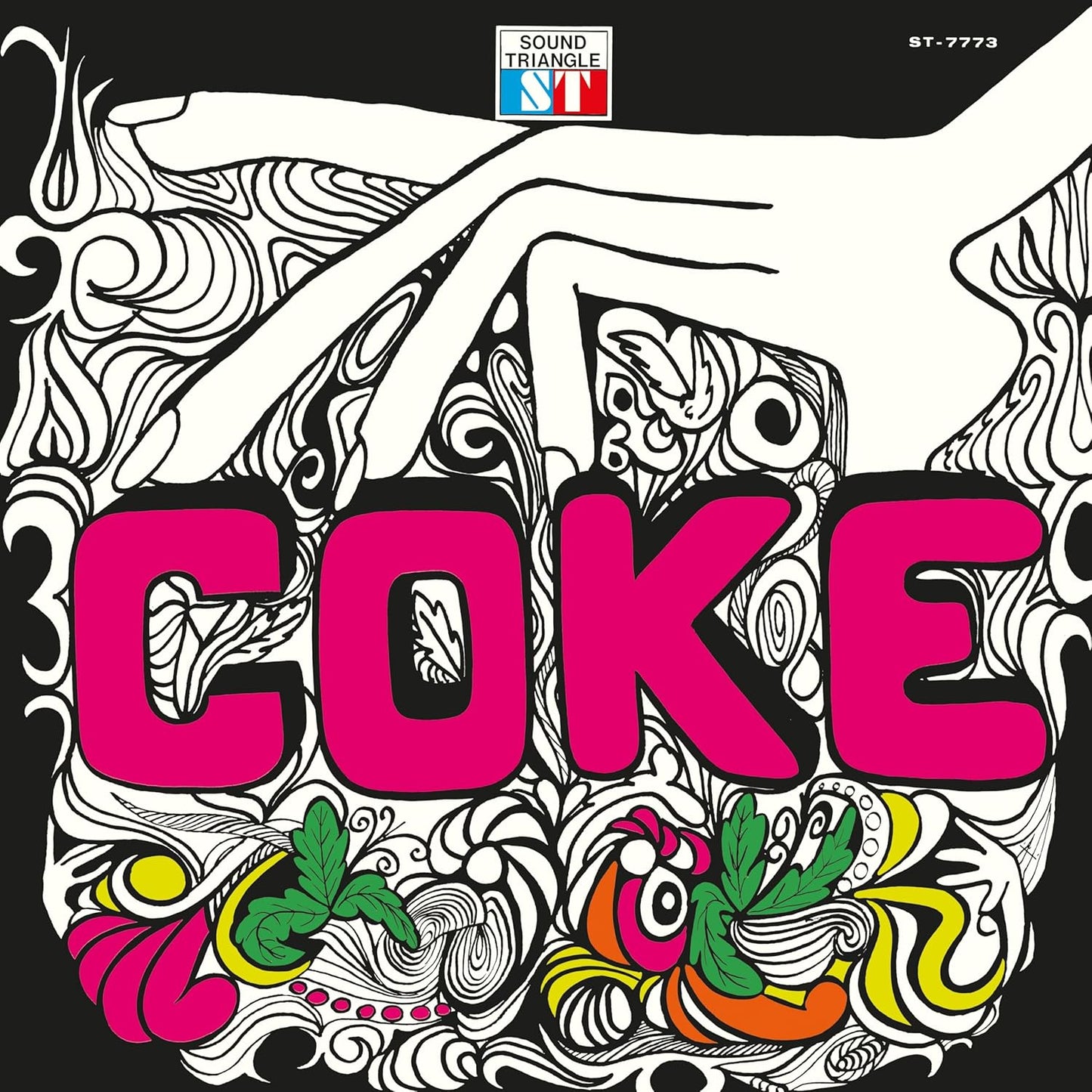 CD cover for “Coke” with psychedelic floral and animal illustrations.