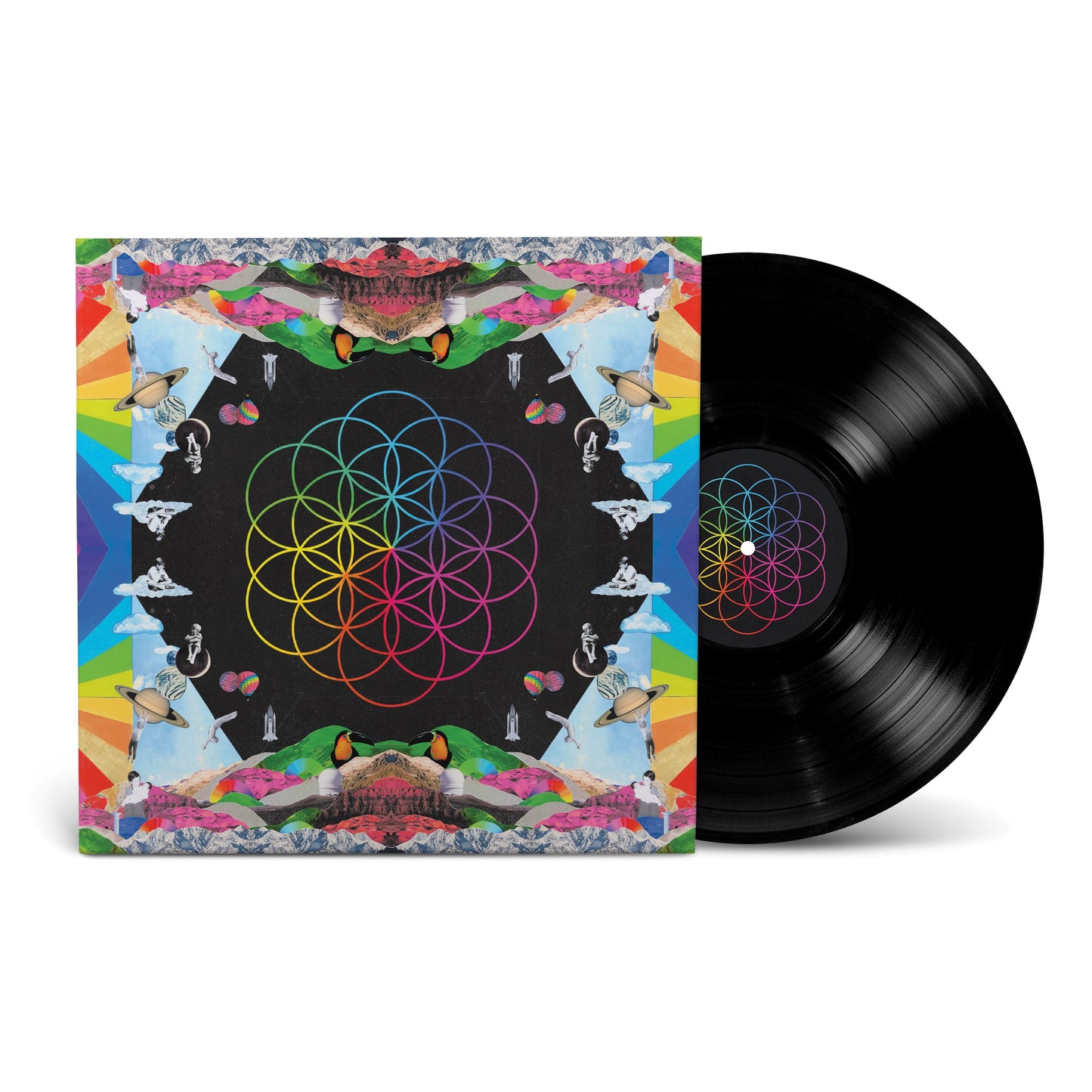 Coldplay’s “A Head Full of Dreams” vinyl record with colorful album art.