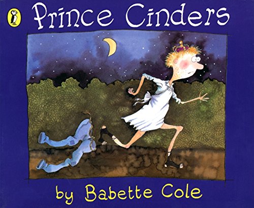 A cartoon prince wearing a crown and white dress runs away from his trousers.