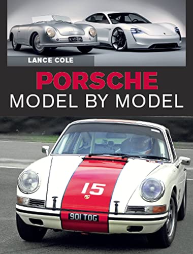 Book cover featuring classic and modern Porsche cars, titled "Porsche Model by Model".