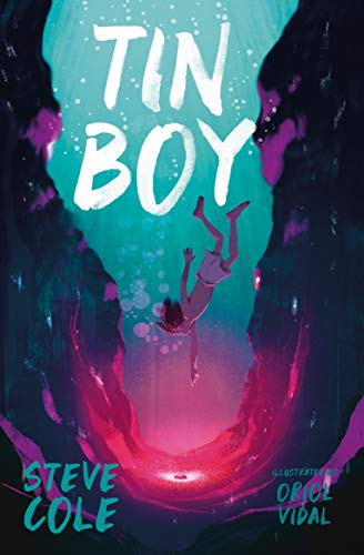 Book cover showing a boy falling into a deep, dark, glowing underwater chasm.