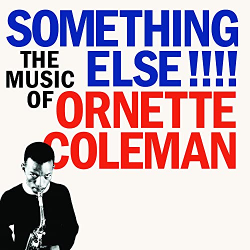 Ornette Coleman playing saxophone, album cover with bold red and blue text.