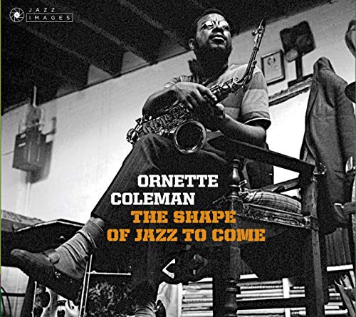 Ornette Coleman playing saxophone, album cover for "The Shape of Jazz to Come".