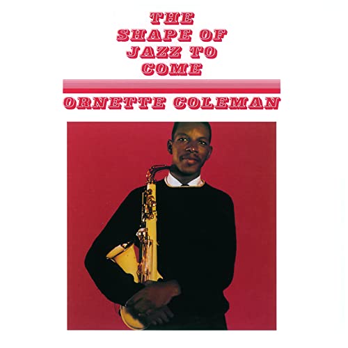 Ornette Coleman album cover, red background, musician with saxophone.