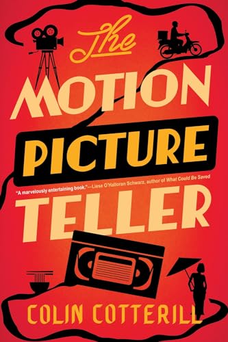 Book cover: red background with film reel, camera, motorcycle, and silhouettes.