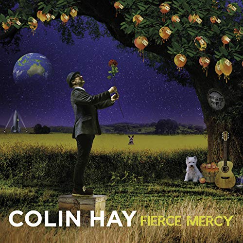 Album cover: Man with a rose, tree with oranges, Earth, and guitar.