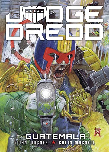Judge Dredd comic book cover featuring a grimacing Dredd with a gun.