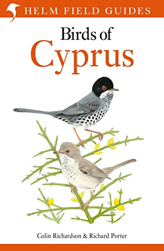 Book cover: “Birds of Cyprus” featuring two small, spotted birds on branches.