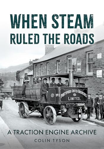 Vintage traction engine with drivers on a street, book cover.