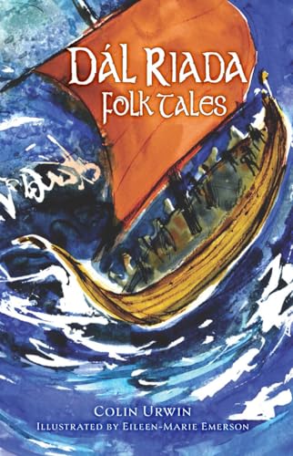 Book cover: "Dál Riada Folk Tales" with a watercolor painting of a boat.