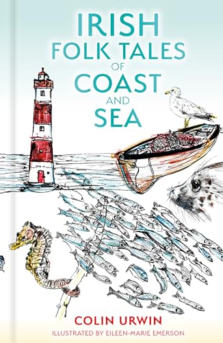 Book cover with lighthouse, boat, seagull, and marine life illustrations.