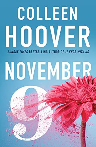 Book cover with a blue background, white text, and a pink flower.