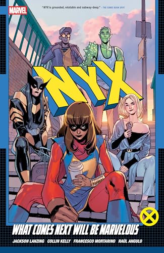 Comic book cover featuring Ms. Marvel and other Marvel superheroes on steps.