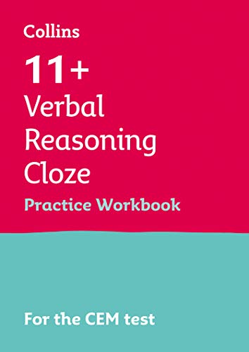 Red and teal cover of “Collins 11+ Verbal Reasoning Cloze Practice Workbook”.