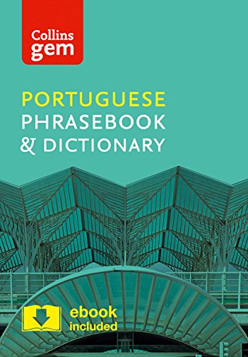 Collins Gem Portuguese phrasebook and dictionary cover with a train station image.