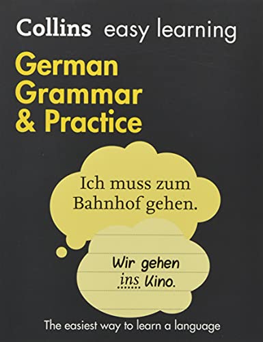 Book cover for Collins Easy Learning German Grammar and Practice with yellow speech bubbles.