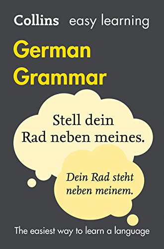 Collins Easy Learning German Grammar book cover with yellow text bubbles.