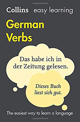 Collins Easy Learning German Verbs book cover with text bubbles.