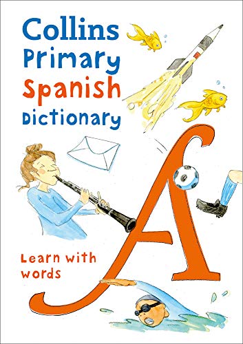 Collins Primary Spanish Dictionary cover with illustrated children and objects.
