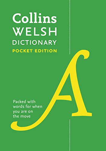 Green cover of Collins Welsh Pocket Dictionary with a large yellow “A”.