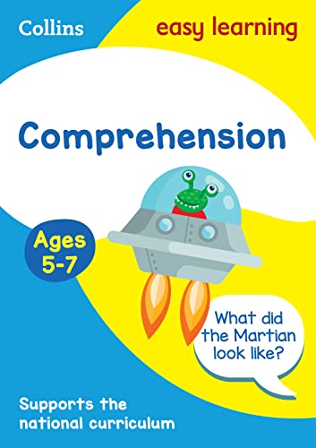 Collins Easy Learning Comprehension book cover for ages 5-7 featuring a cartoon alien spaceship.