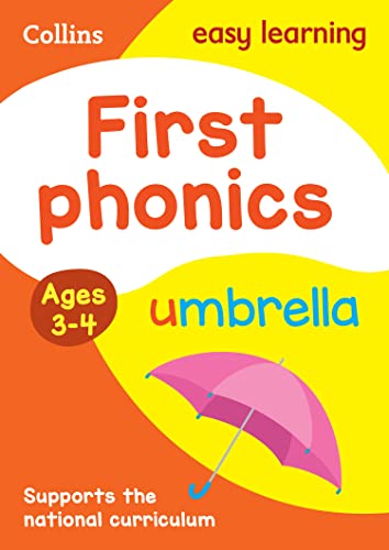 Book cover with "First Phonics" text and a pink umbrella illustration.