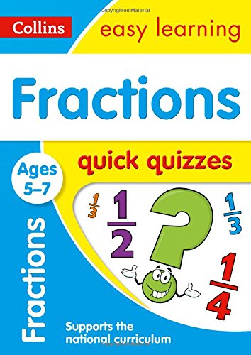 Book cover: "Fractions Quick Quizzes" with fractions and a cartoon question mark.
