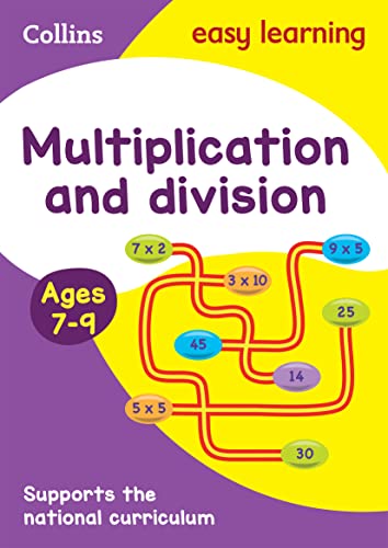 Purple book cover with multiplication and division problems for ages 7-9.
