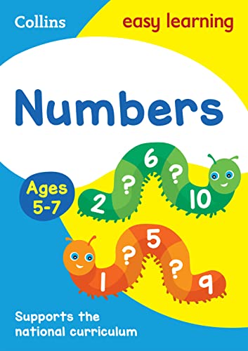 Book cover with “Numbers” title, caterpillar illustration, and age range 5-7.