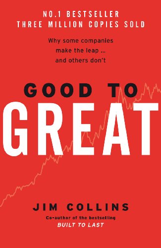 Red book cover with white text: "Good To Great" by Jim Collins.