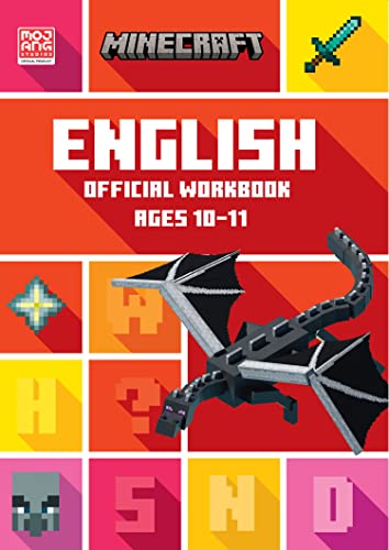 Minecraft English workbook cover for ages 10-11, featuring a dragon.
