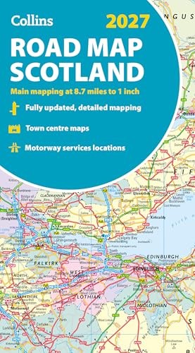 Folded road map of Scotland, 2027 edition, showing detailed roads and towns.
