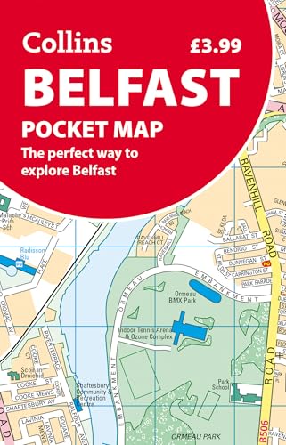 Collins Belfast Pocket Map cover featuring a red circular title area over a map.