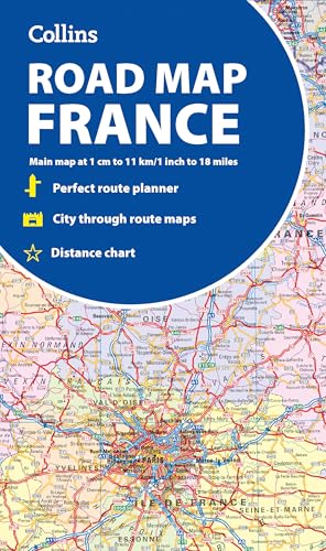 Blue cover of Collins Road Map of France, showing map detail.