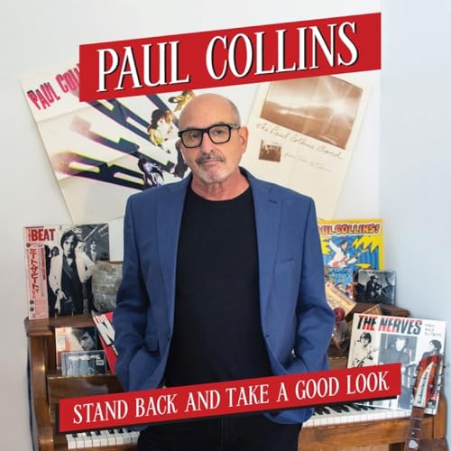 Paul Collins portrait with album covers and a piano, CD titled "Stand Back".