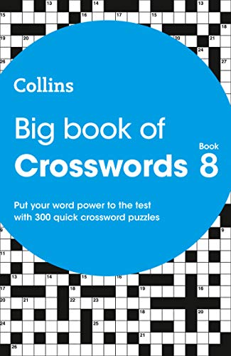 Blue crossword puzzle book cover with white text: "Big Book of Crosswords 8".
