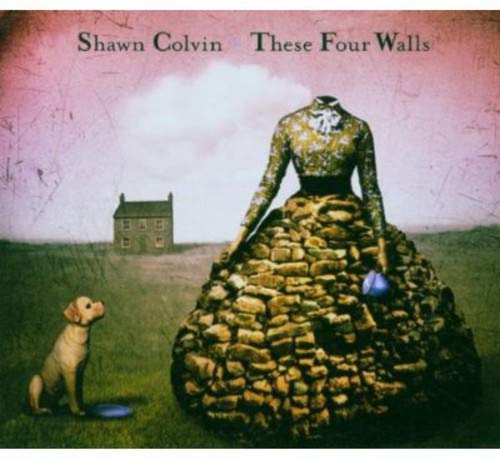 CD cover: surreal image of a woman built from stones, dog, and house.
