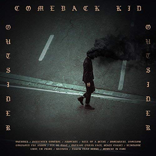 Album cover: figure in suit with smoke head, dark road background.
