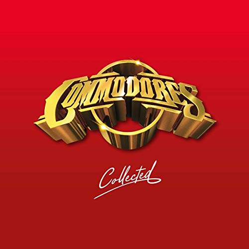 Commodores "Collected" vinyl album cover with gold lettering on red background.